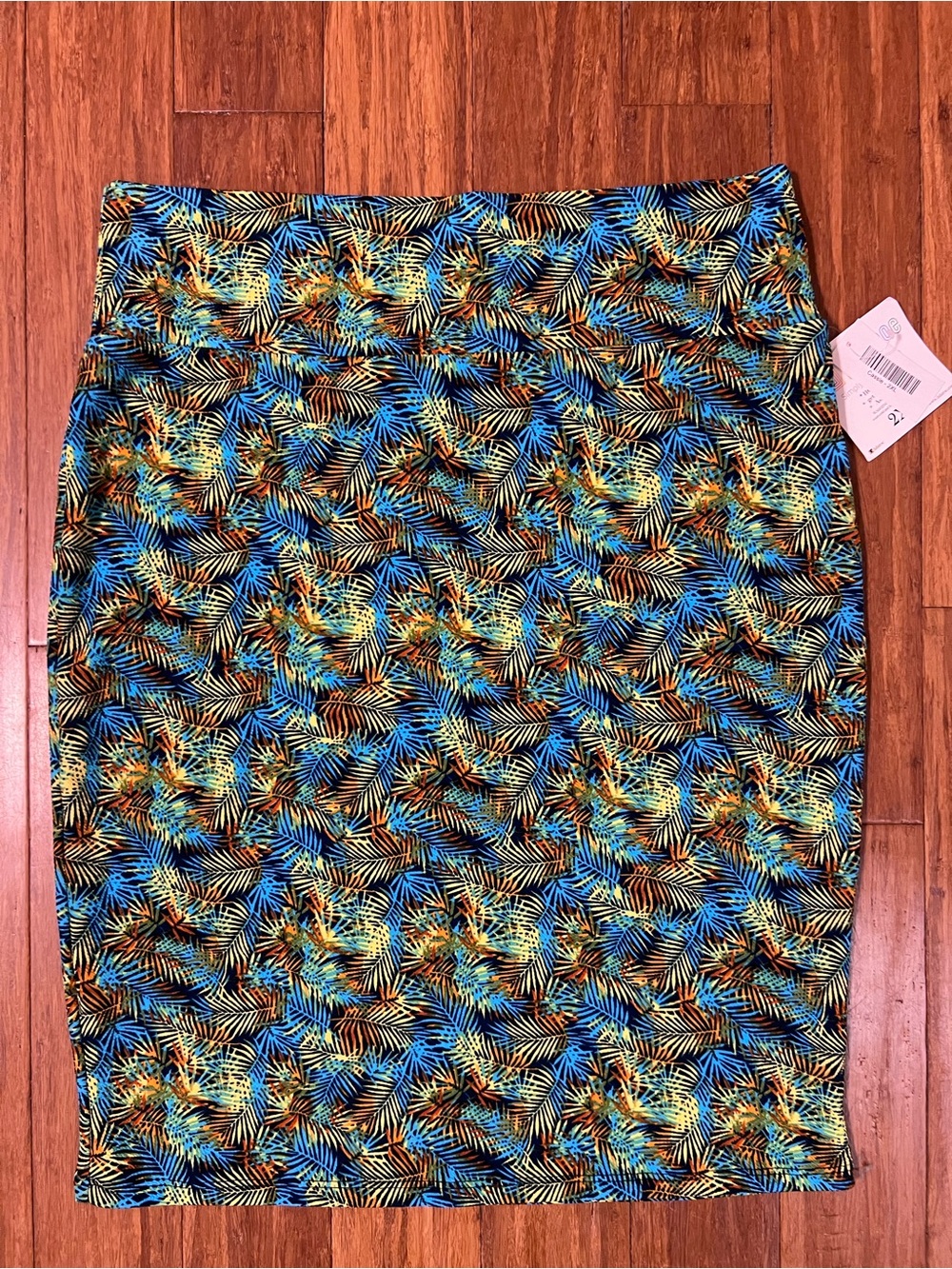 LuLaRoe Cassie Tropical Palm Print Skirt — Blue, Yellow & Black